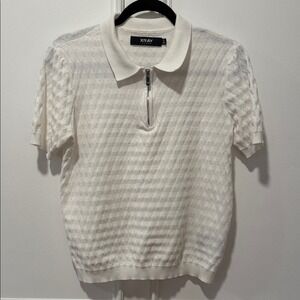 XRAY Jeans Textured Polo Sweater S‎ White Half-Zip Collar Short Sleeve Knit Top